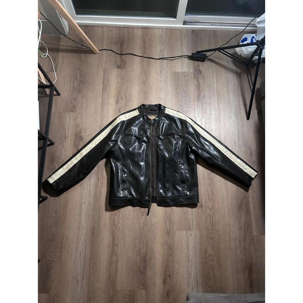 VINTAGE Arizona Jean Company Jacket Mens XL Black Motorcycle Faux Leather